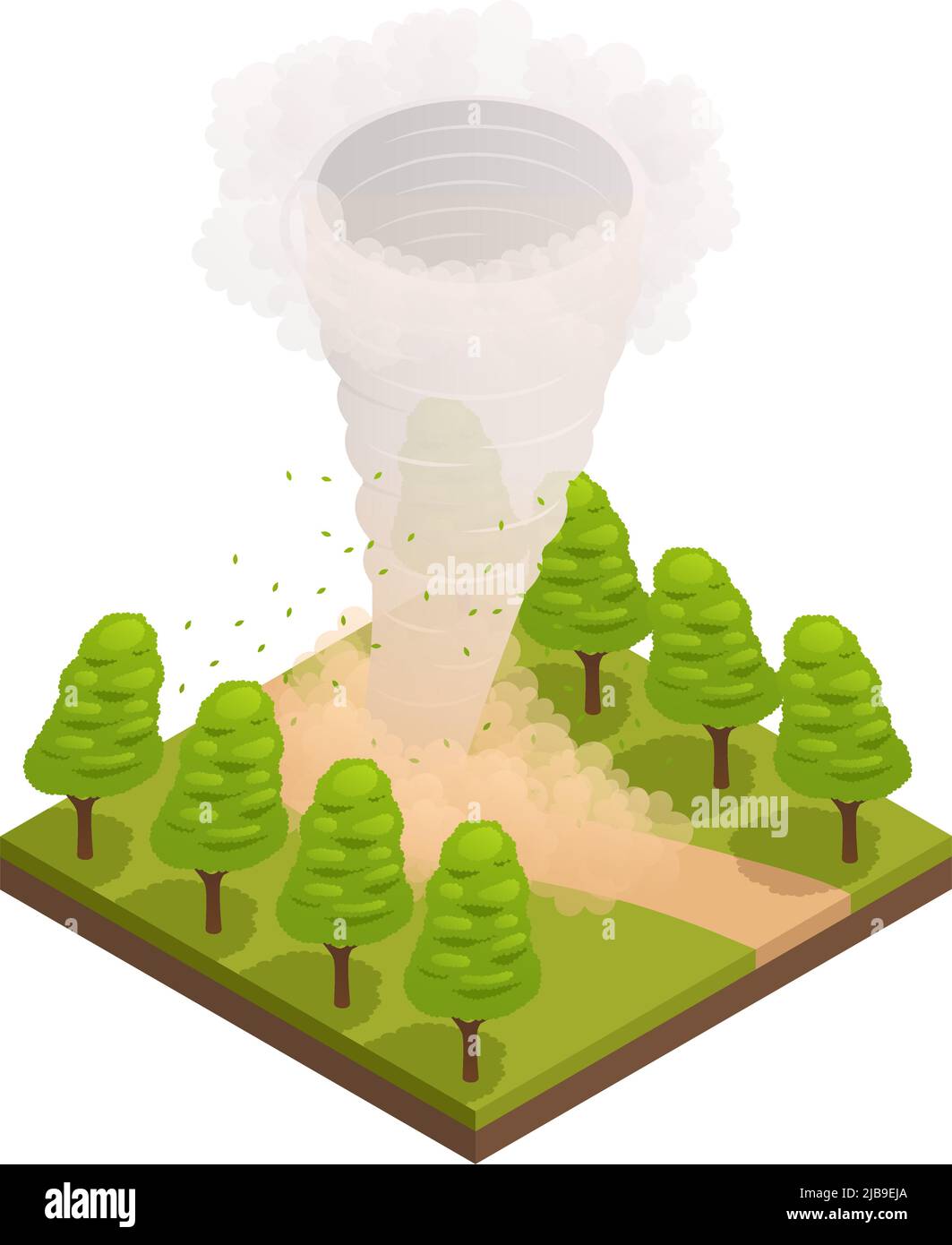 Catastrophes naturelles composition isométrique avec arbres forestiers et entonnoir de l'illustration du vecteur de tornade Illustration de Vecteur