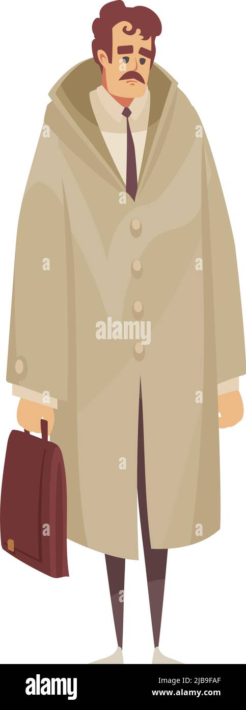Composition de pluie de mauvais temps avec caractère isolé de l'homme portant un manteau chaud tenant sac illustration vectorielle Illustration de Vecteur
