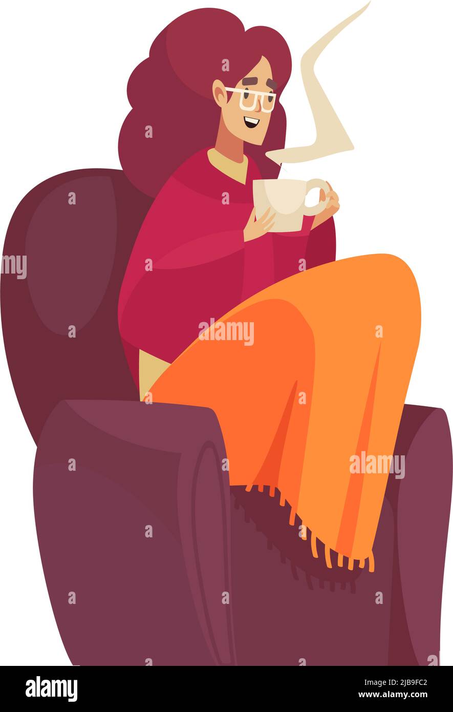 Composition de pluie de mauvais temps avec image isolée de la femme assise dans un fauteuil avec une tasse de boisson chaude illustration vectorielle Illustration de Vecteur