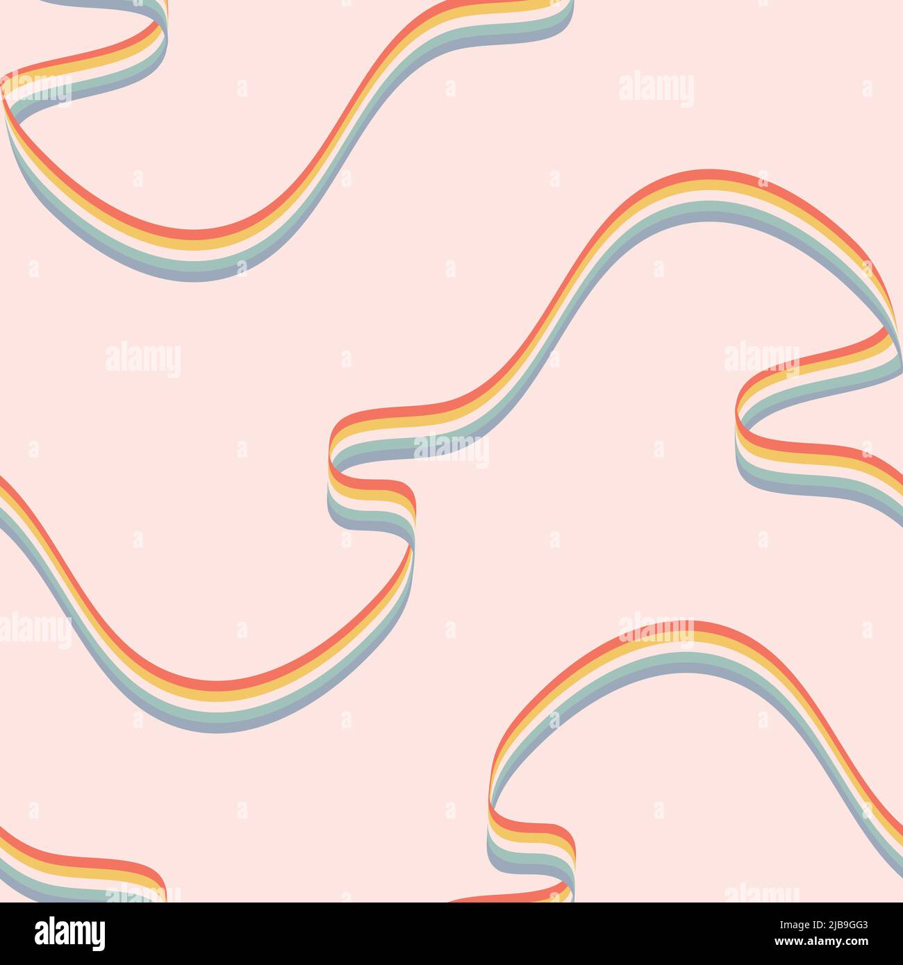 Motif vectoriel sans couture avec arc-en-ciel fluide sur fond rose clair. Papier peint en ruban ondulé doux. Tissu tendance décoratif à rayures pastel. Illustration de Vecteur