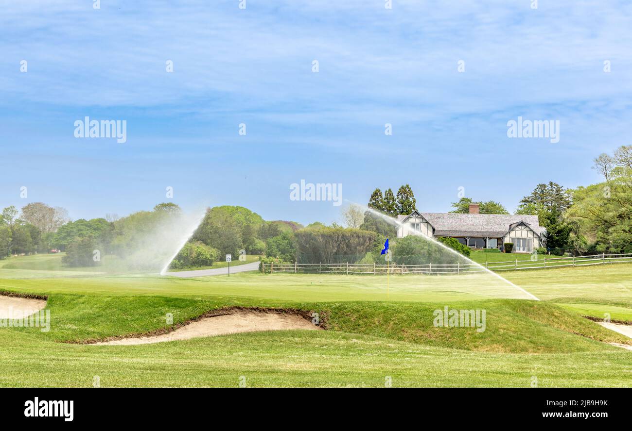 Un green arrosé au club de golf Maidstone Banque D'Images