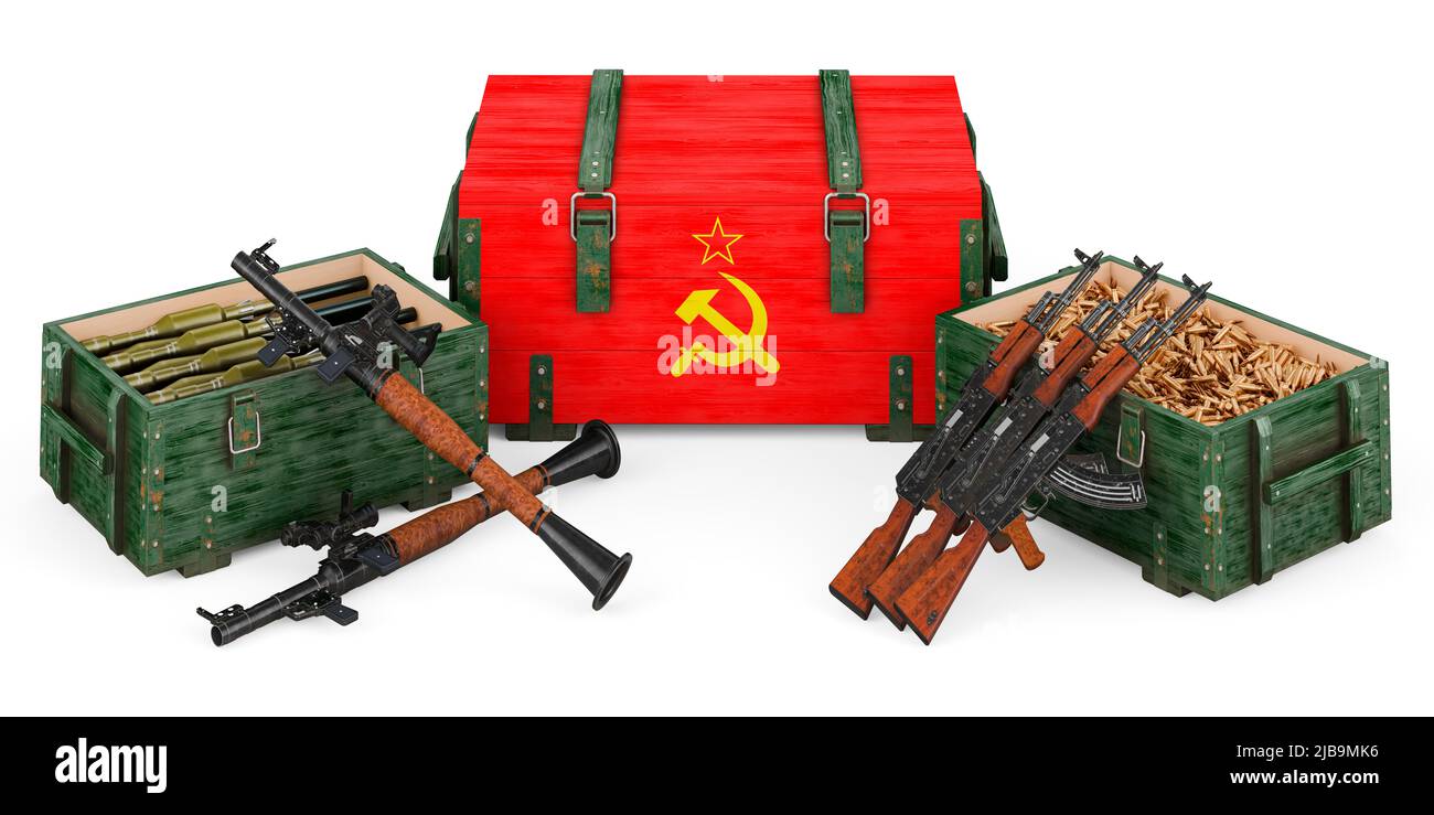 Armes, fournitures militaires en URSS, concept. 3D rendu isolé sur fond blanc Banque D'Images