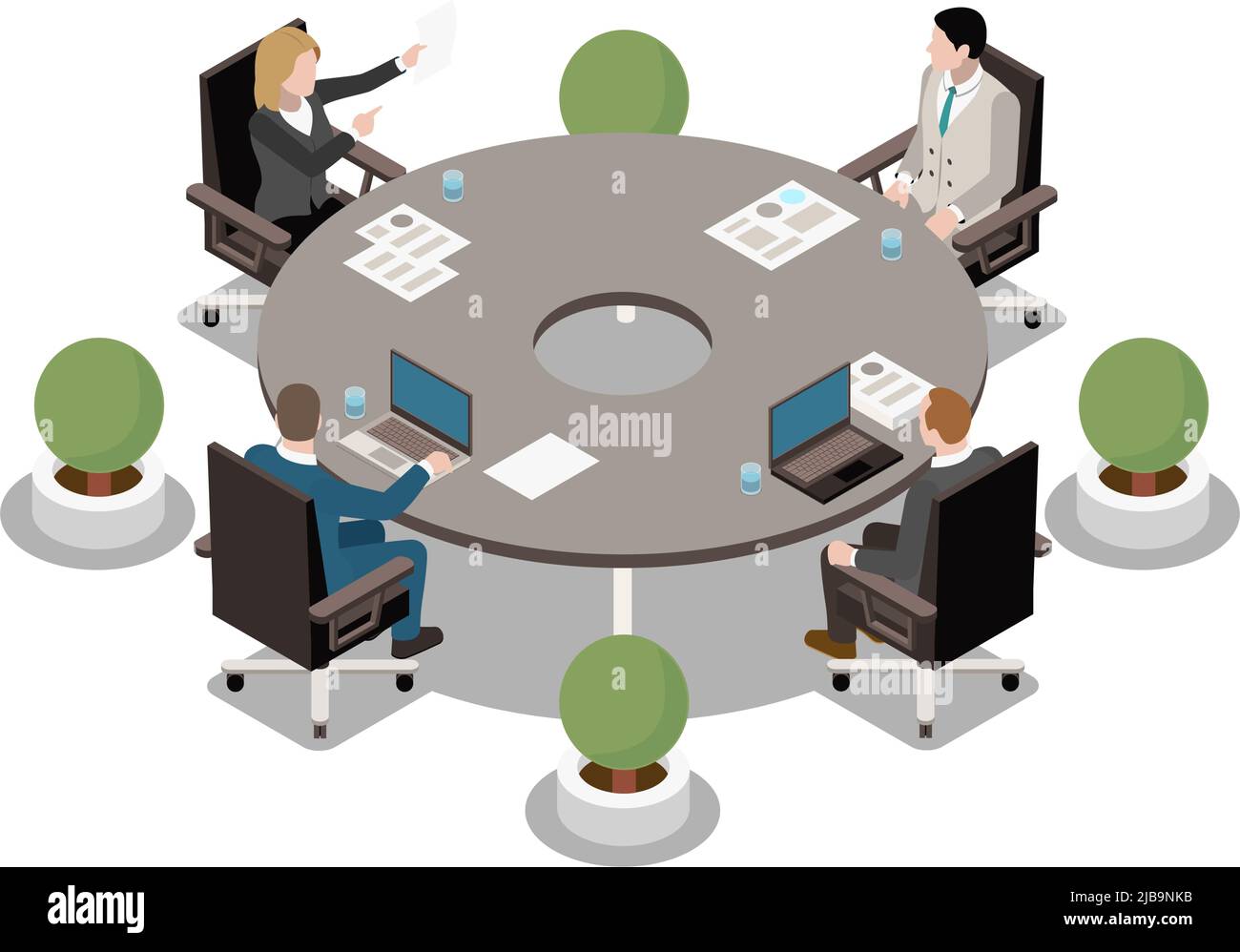 Icône isométrique de réunion d'affaires avec des personnes assises à la table ronde 3D illustration vectorielle Illustration de Vecteur