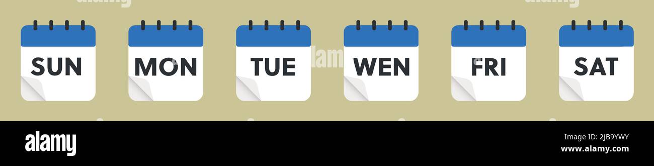 Icônes avec calendrier jours semaine. Jours semaine lundi, mardi, mercredi, jeudi, vendredi, samedi, dimanche Illustration de Vecteur