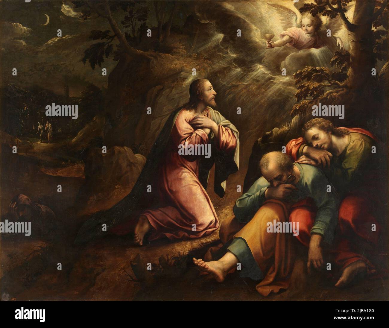 Agonie dans le jardin par un disciple de Giorgio Vasari Banque D'Images