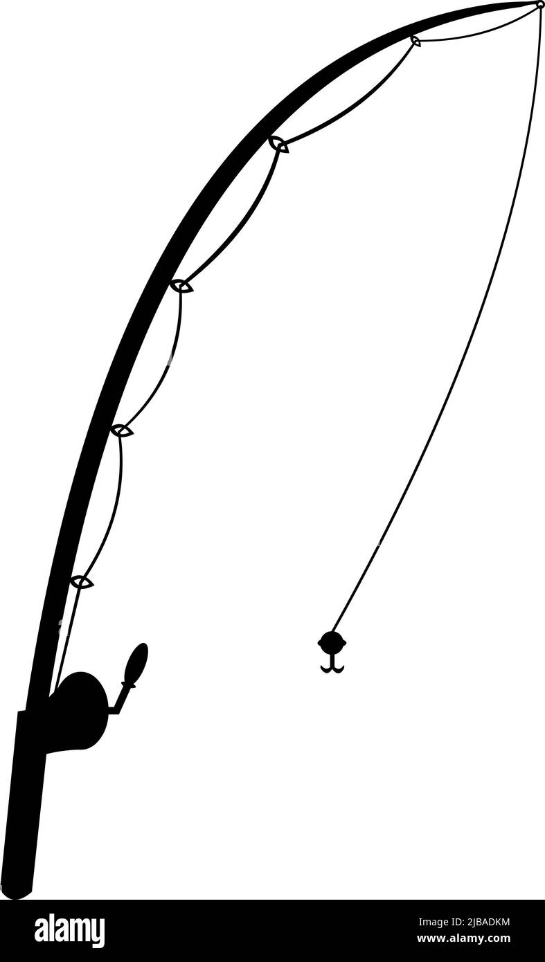 Illustration vectorielle de l'icône silhouette de couleur noire d'une canne à pêche Illustration de Vecteur