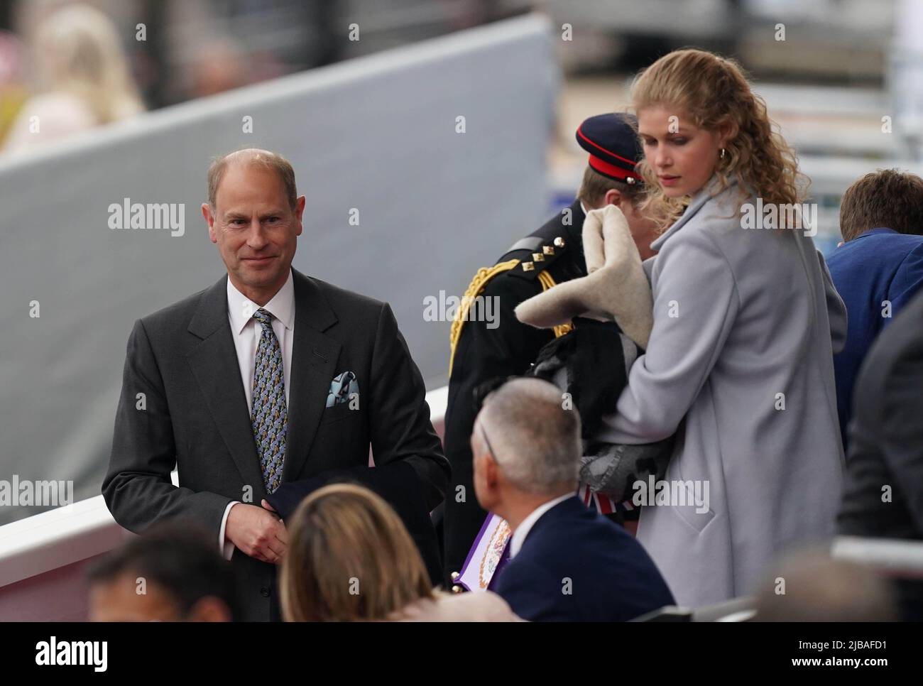 Le comte de Wessex et Lady Louise Windsor arrivent pour la partie platine au Palais devant Buckingham Palace, Londres, le troisième jour des célébrations du Jubilé platine pour la reine Elizabeth II Date de la photo: Samedi 4 juin 2022. Banque D'Images