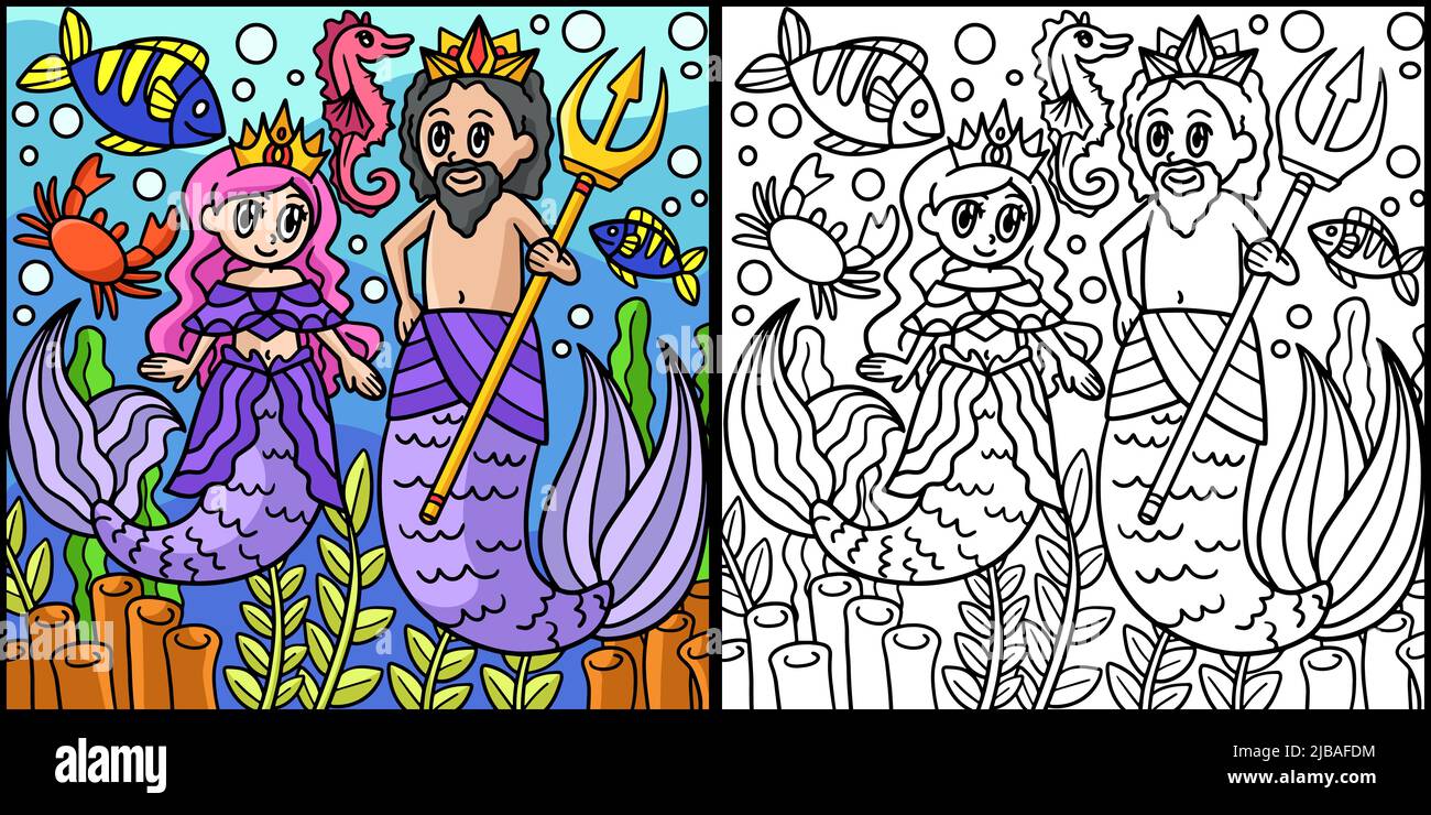 Illustration de la princesse Mermaid et du roi Merman Illustration de Vecteur