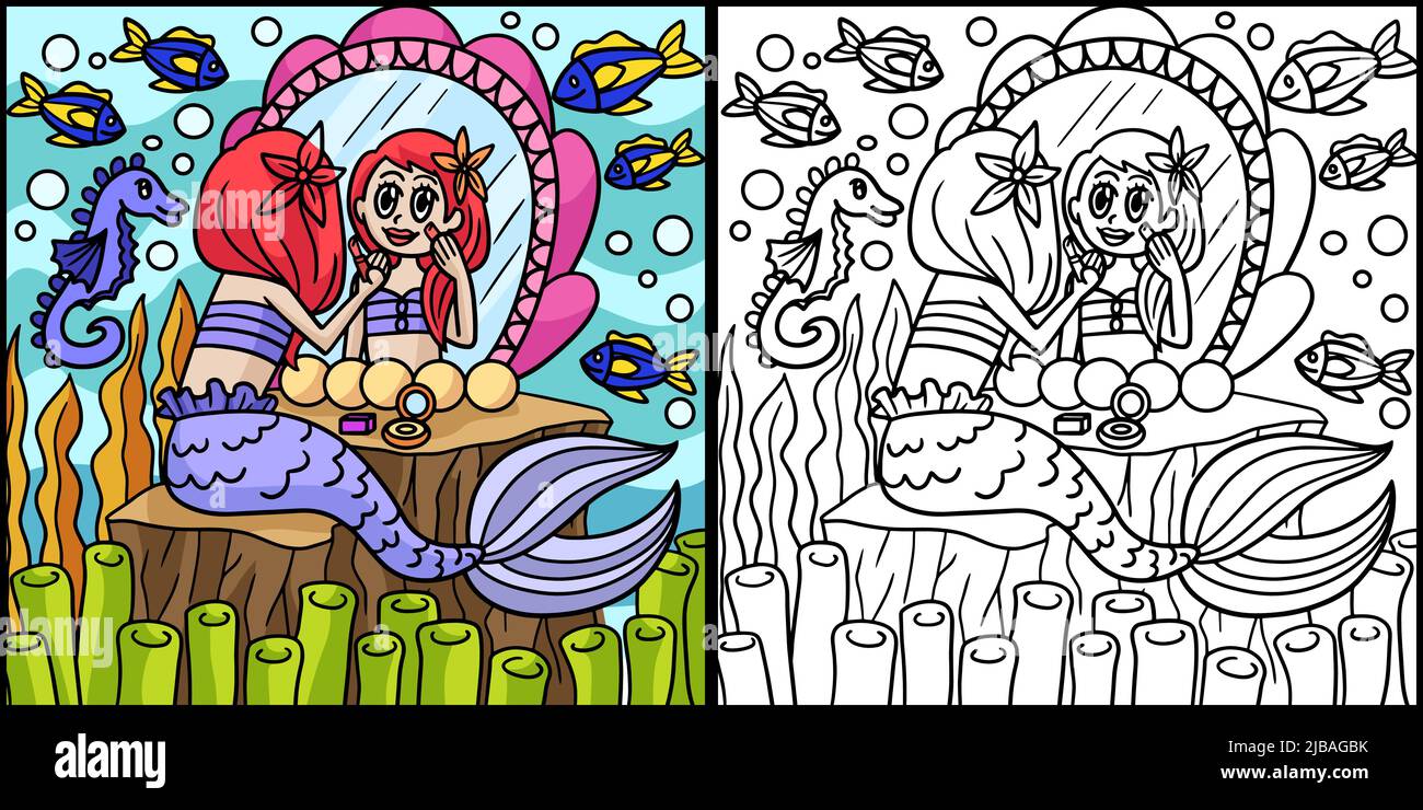 Sirène assise devant Une illustration miroir Illustration de Vecteur