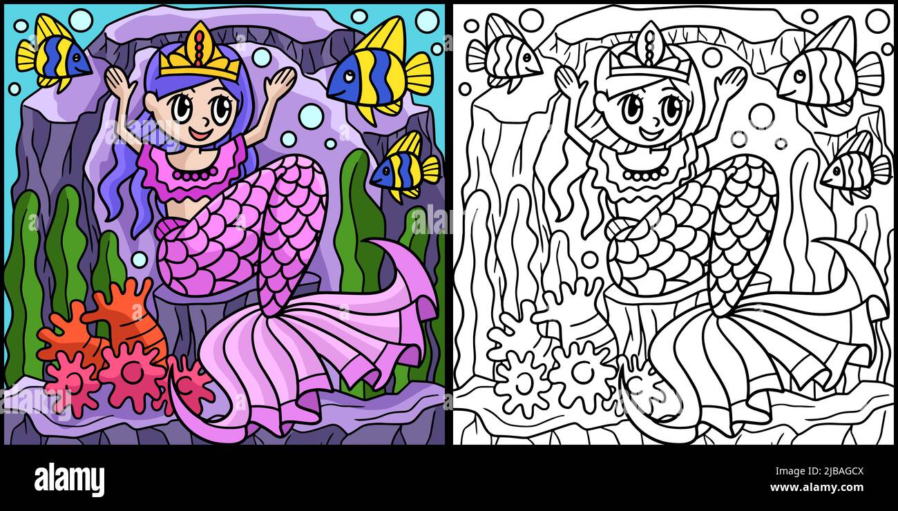 Illustration de couleur princesse couronne Mermaid Illustration de Vecteur
