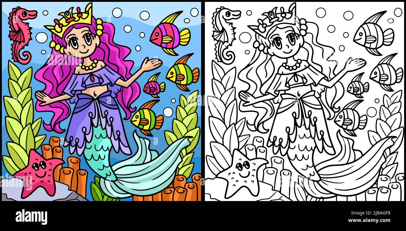 Illustration de la page de coloriage de la princesse Mermaid Illustration de Vecteur