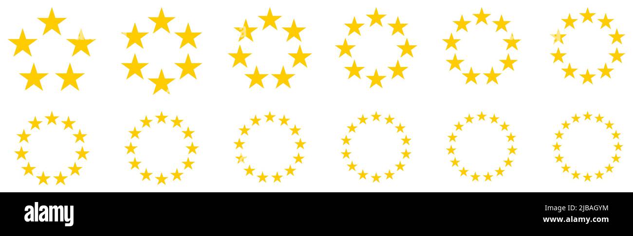 Cercle composé de cinq étoiles pointues, version avec cinq à seize objets, peut être utilisé comme élément infographique Illustration de Vecteur