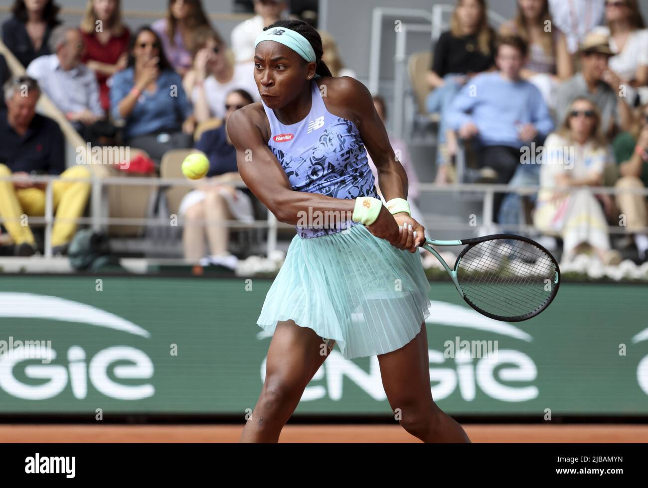 Coco Gauff des Etats-Unis lors de la finale féminine contre IGA Swiatek de Pologne le jour 14 de Roland-Garros 2022, Open de France 2022, deuxième tournoi de tennis Grand Chelem de la saison sur 4 juin 2022 au stade Roland-Garros à Paris, France - photo: Jean Catuffe/DPPI/LiveMedia Banque D'Images