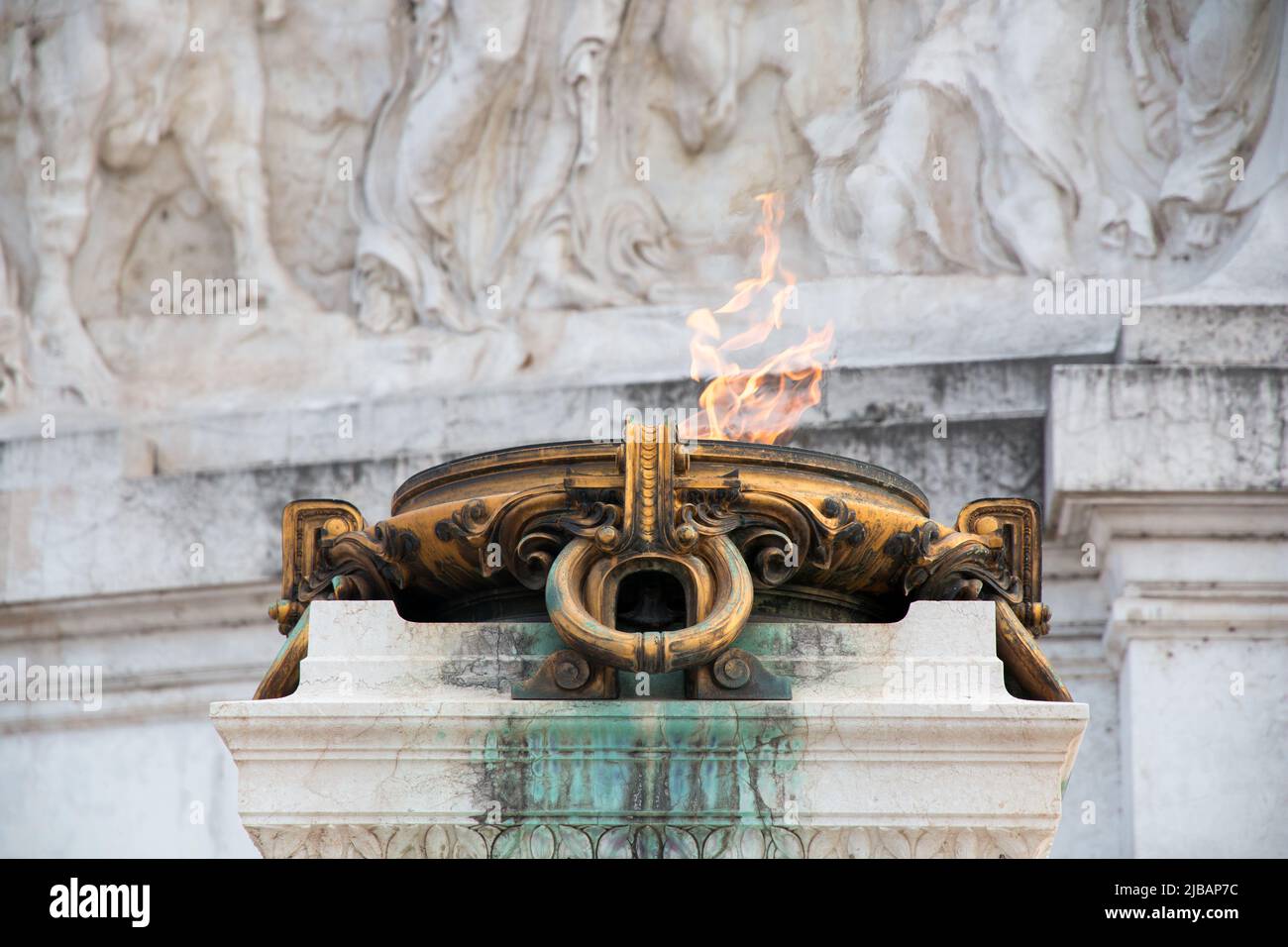 Rome, Italie - 21 SEPTEMBRE 2019 : clôture du mémorial de la flamme éternelle du soldat inconnu à Rome, Italie. La flamme éternelle. Tombeau de solider inconnu. Al Banque D'Images