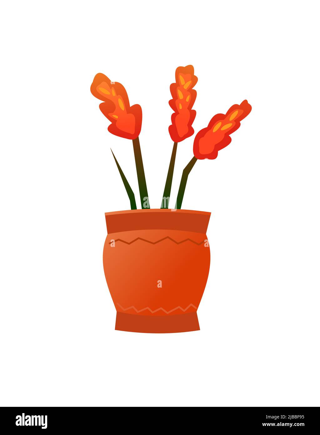 Fleurs et plantes d'intérieur rouges. Dans des pots en céramique. De belles herbes maison. Isolé sur fond blanc. Style de dessin animé amusant. Vecteur Illustration de Vecteur