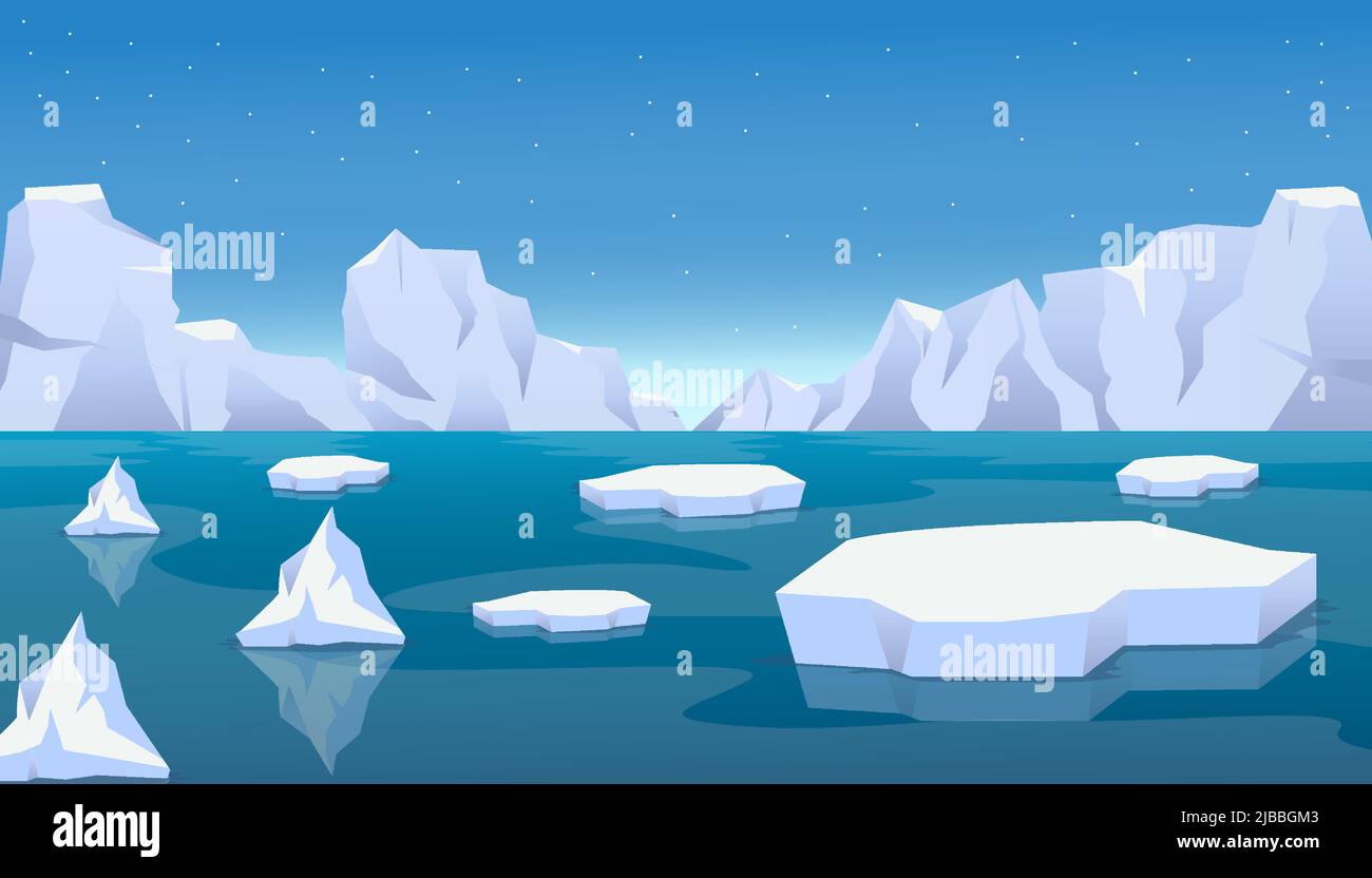 paysage de glace arctique avec des icebergs cassés et de la glace flottante sur la mer. effet de réchauffement de la planète Illustration de Vecteur