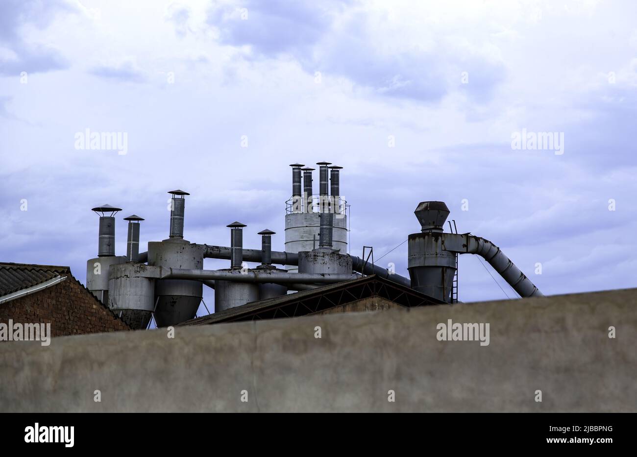 Détail de l'extraction industrielle de fumée, pollution Banque D'Images
