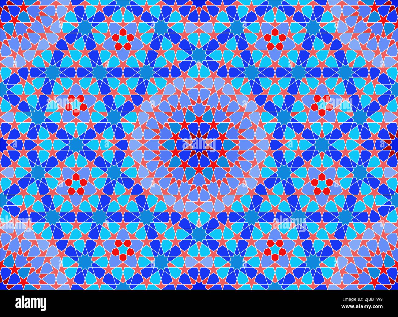 Décoration géométrique sans couture basée sur l'art islamique traditionnel. Couleurs bleu et rouge..pour tissu, textile, couverture, papier d'emballage, arrière-plan. Illustration de Vecteur