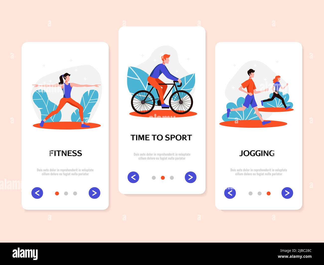 Sport de fitness actif avantages de style de vie 3 bannières Web verticales plates avec dessin vectoriel de jogging et de vélo Illustration de Vecteur