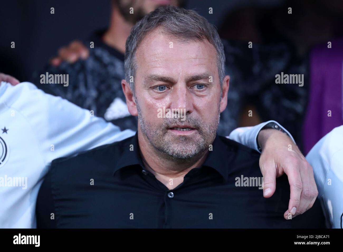 Bologne, Italie. 04th juin 2022. Hans-Dieter Flick, entraîneur en chef de l'Allemagne, regarde pendant le match du Groupe de la Ligue des Nations de l'UEFA 3 entre l'Italie et l'Allemagne au Stadio Dall'Ara on 4 juin 2022 à Bologne, Italie . Credit: Marco Canoniero / Alamy Live News Banque D'Images