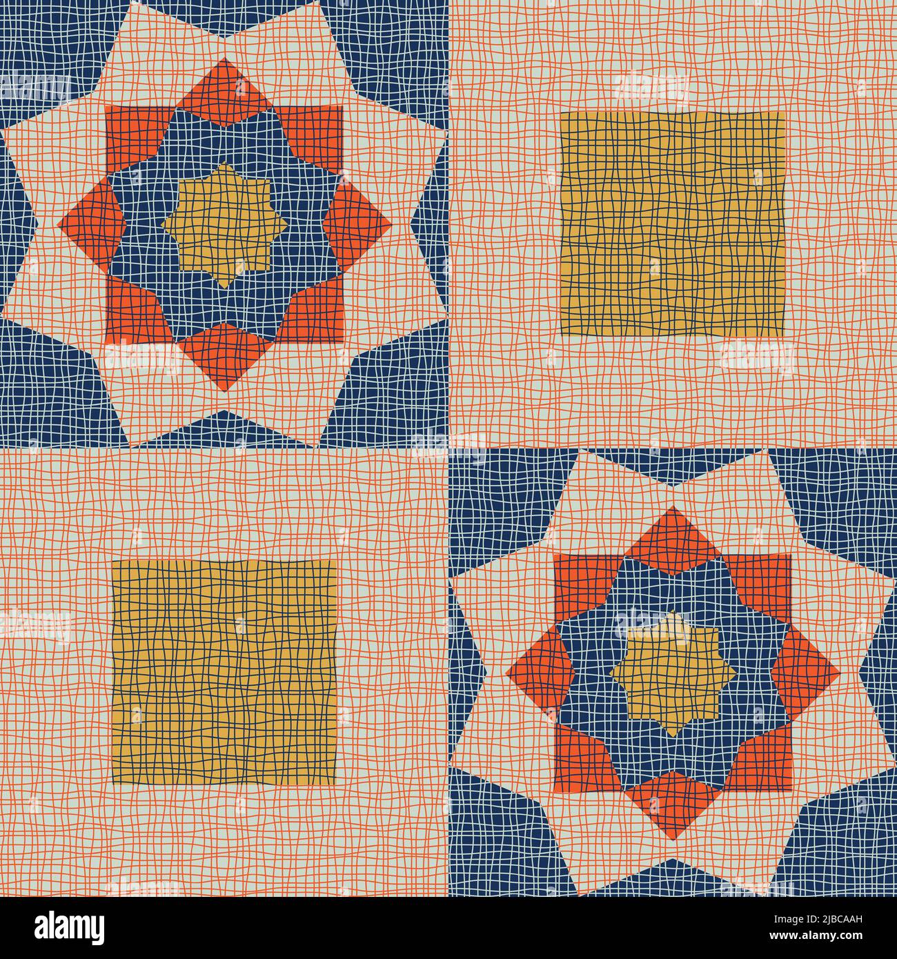 Motif vectoriel sans couture avec patchwork carré texturé sur fond bleu. Papier peint matelassé rétro simple. Illustration de Vecteur