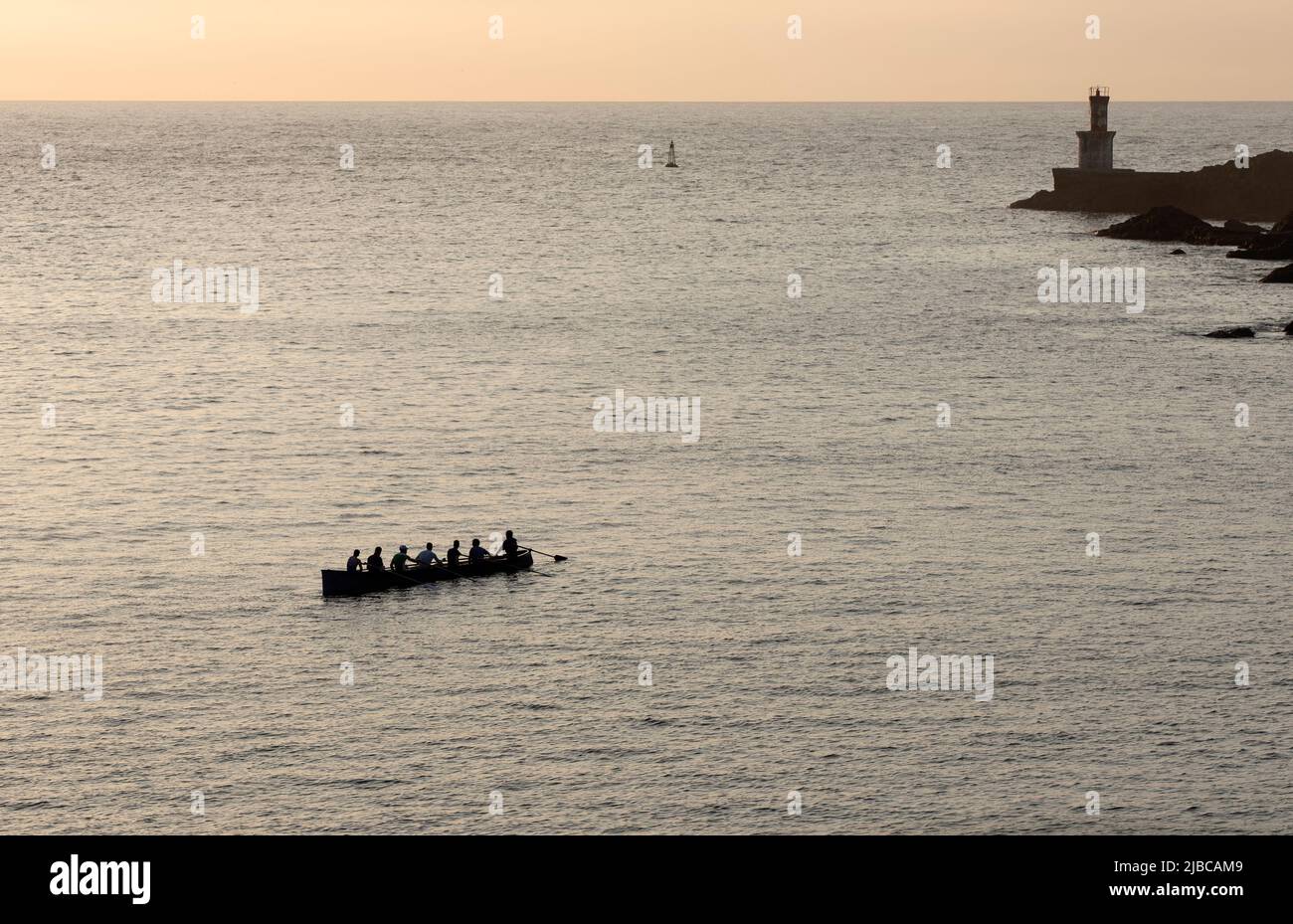 rameurs en formation de chalutiers en mer Banque D'Images