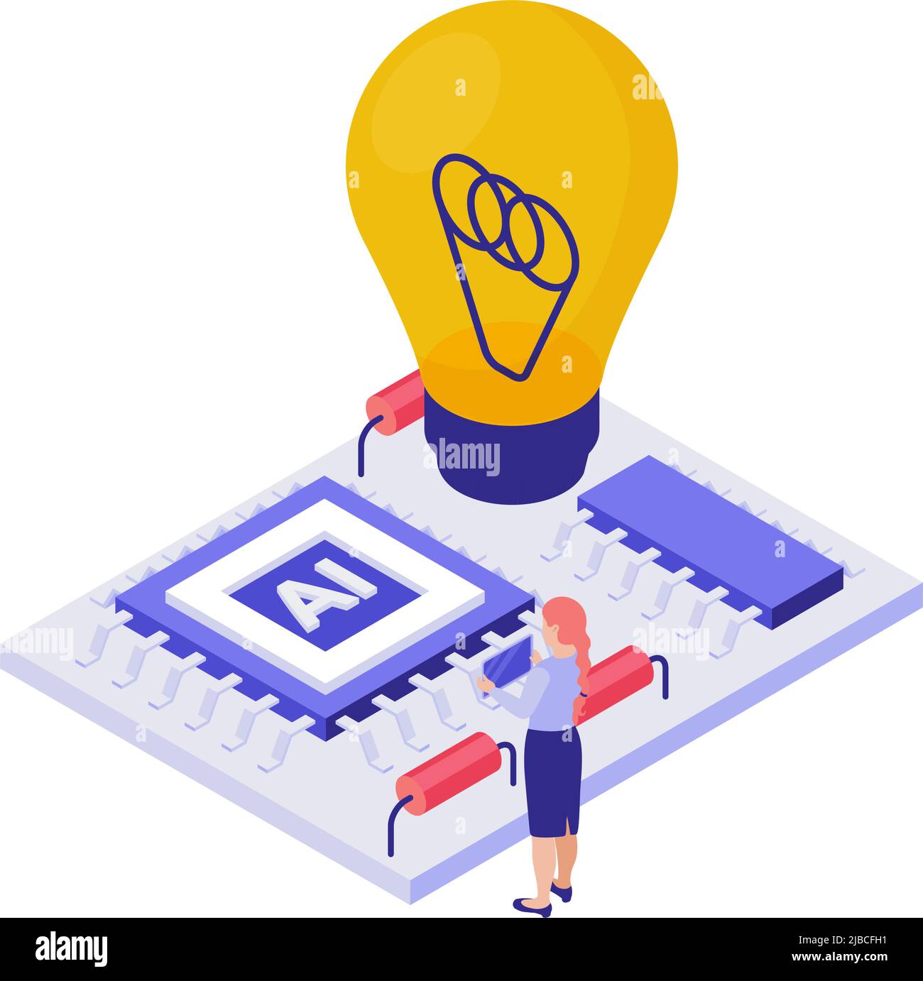 STEM éducation concept isométrique avec l'étudiant faisant l'ingénierie 3D illustration vectorielle Illustration de Vecteur