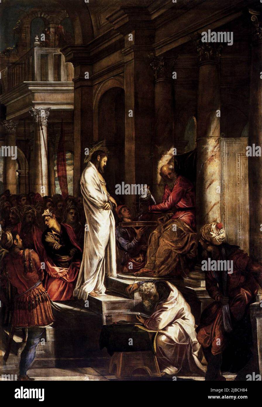 Pilate se lavant les mains par Jacopo Tintoretto (1518- 1594) Banque D'Images