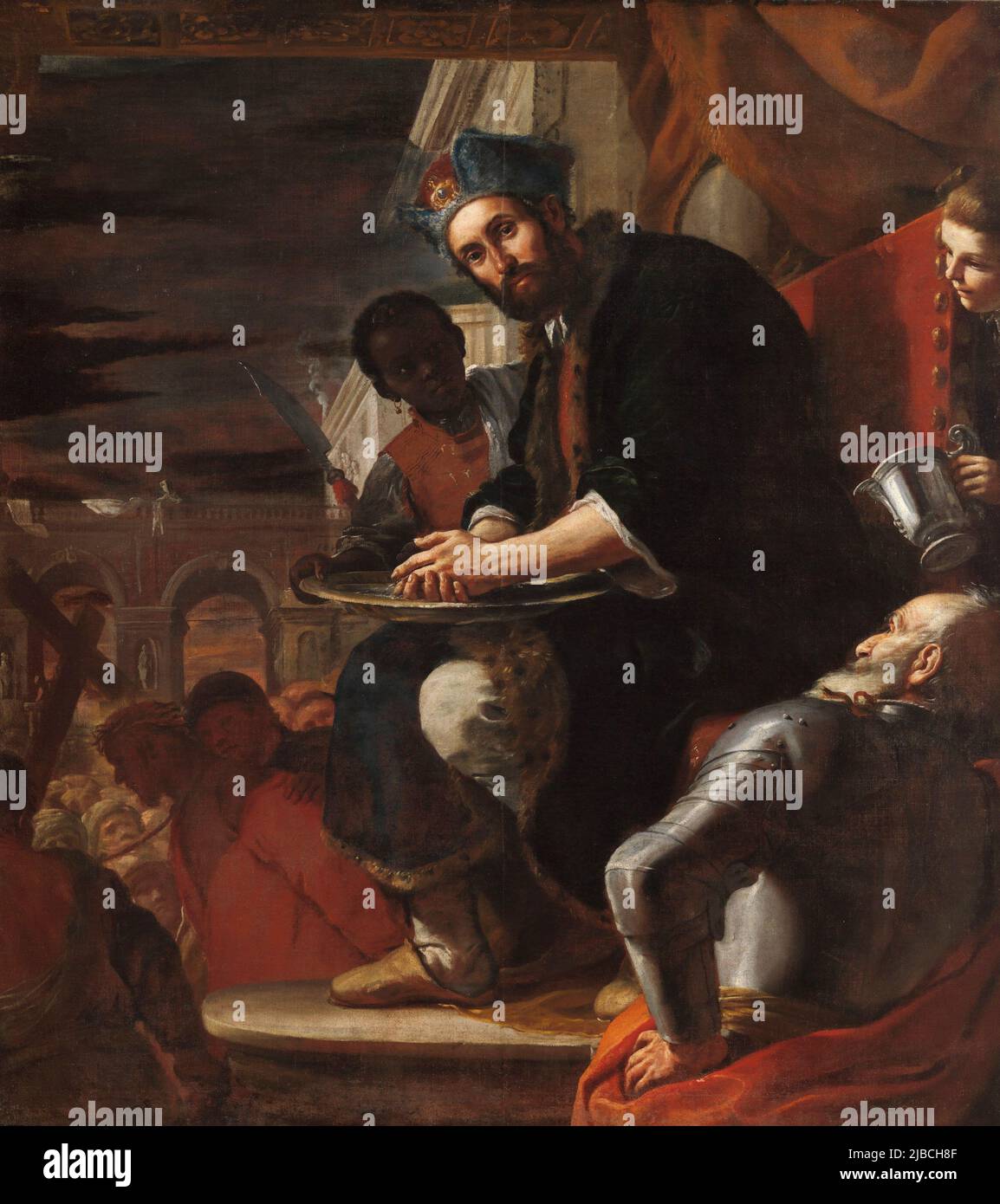 Pilate se lavant les mains par Mattia Perti (1613–1699) Banque D'Images
