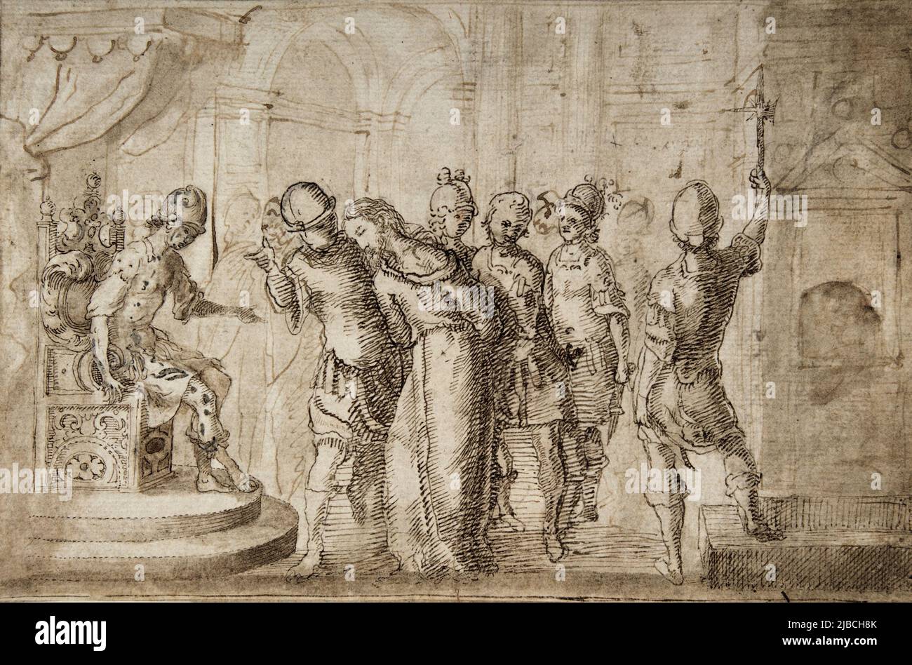 Christ a amené devant Pontius Pilate, dessin, anonyme, espagnol, école de Séville, 17th siècle Banque D'Images