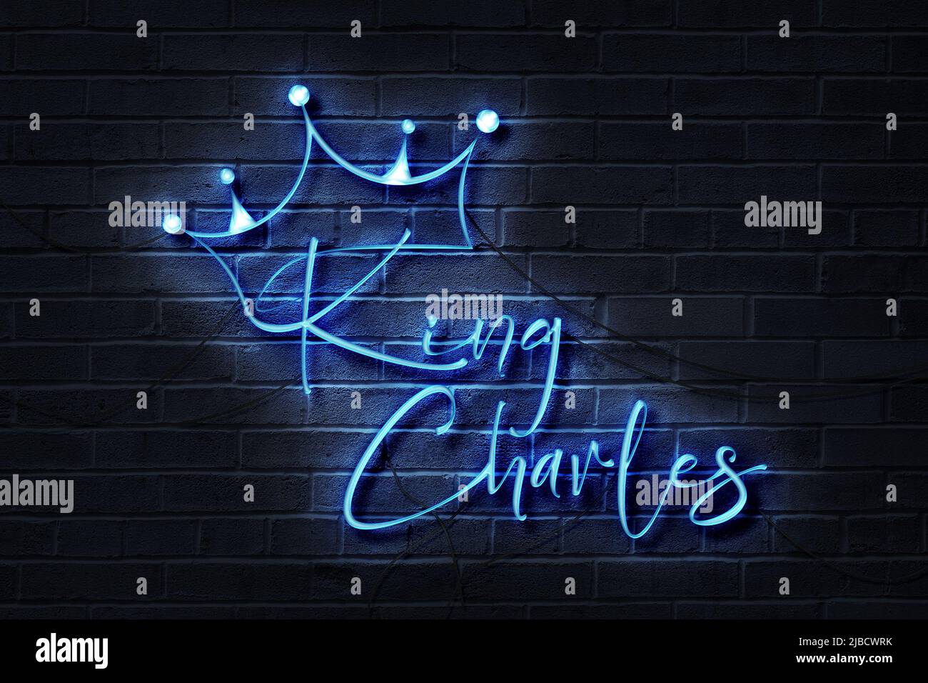 Neon Sign King Charles III Coronation - le Prince Charles du pays de Galles devient Roi d'Angleterre Banque D'Images