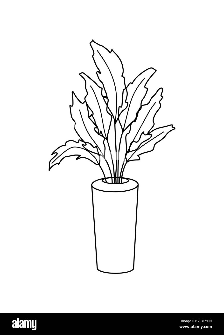 Icône du pot de fleurs vectoriel. Accueil plantes d'intérieur. Plantes de maison en pots. Illustration Doodle, clipart. Icône de contour de plante tropicale. Illustration de Vecteur