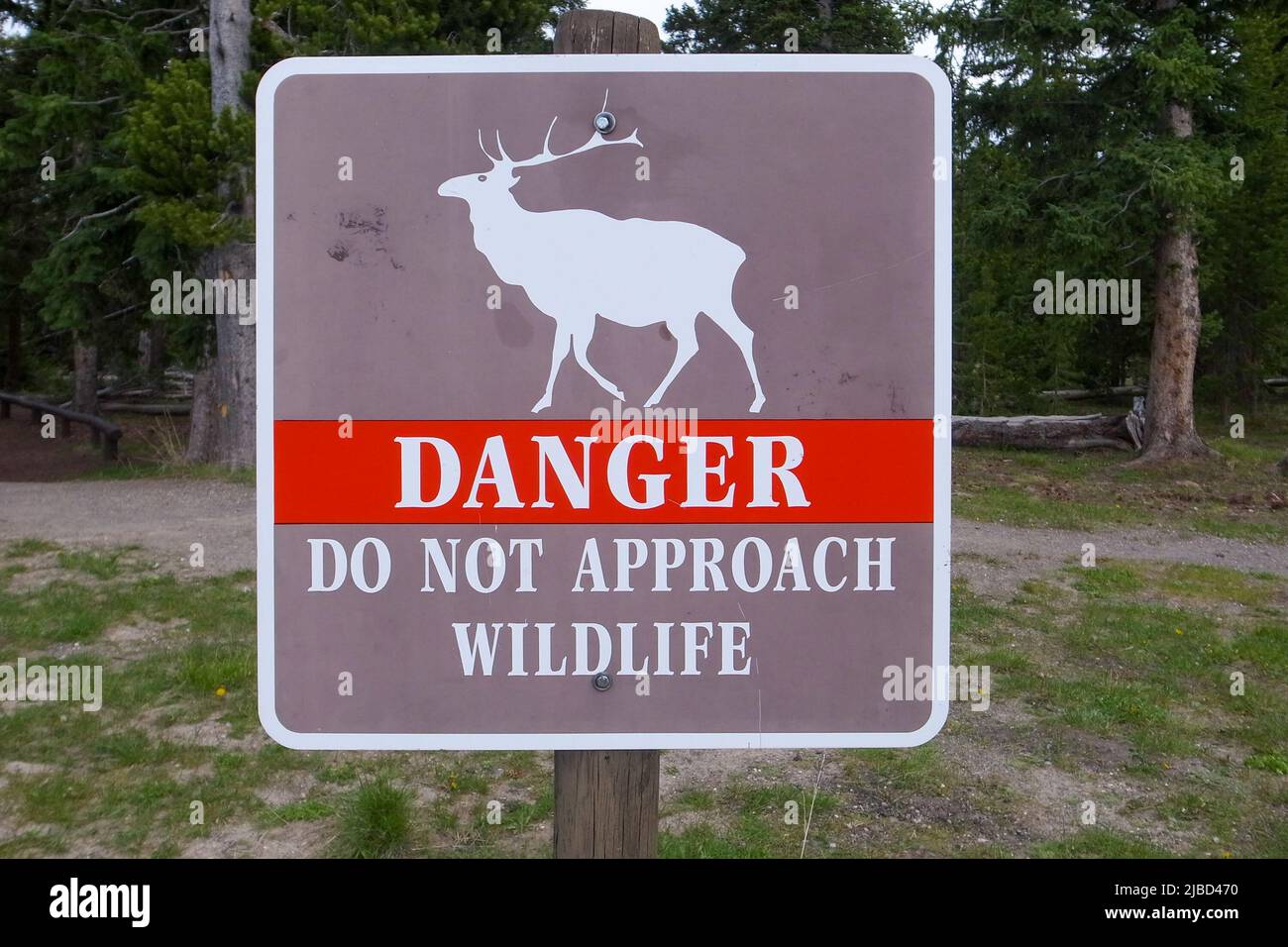 Faune Sign Caution sign yellowstone national park Banque de photographies et d ...