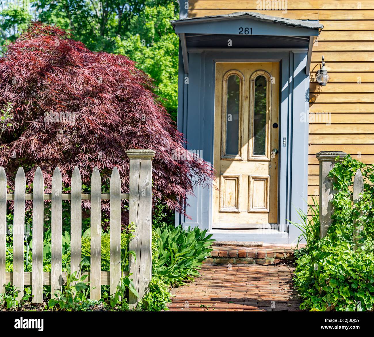 Détail de la porte d'entrée de la maison du village de Sag Harbor Banque D'Images