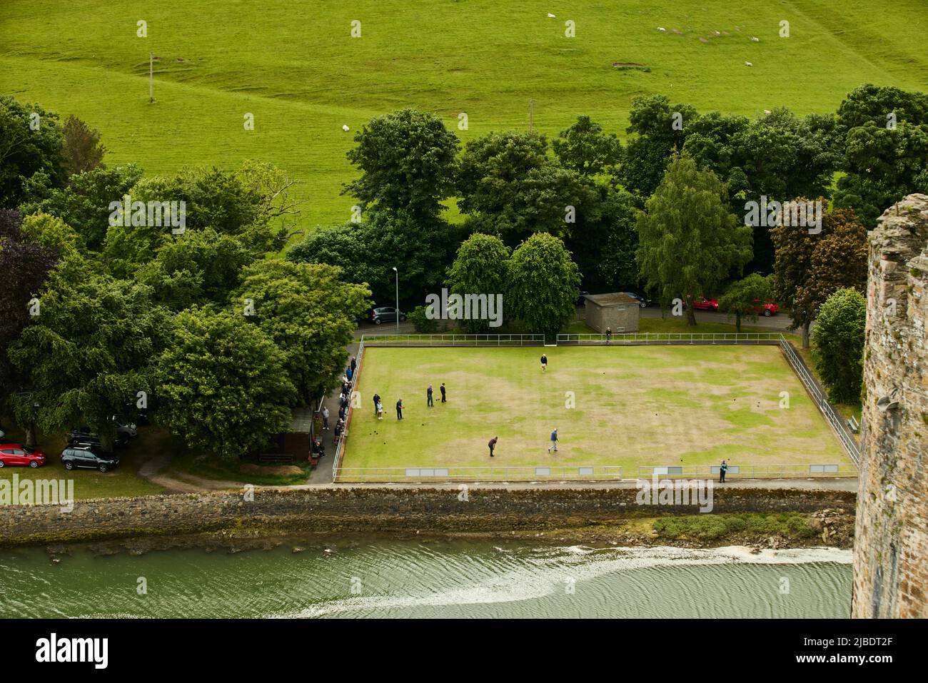 Conwy, dans le nord du pays de Galles, célèbre parc de quilles local sur les rives de la rivière Conwy Banque D'Images