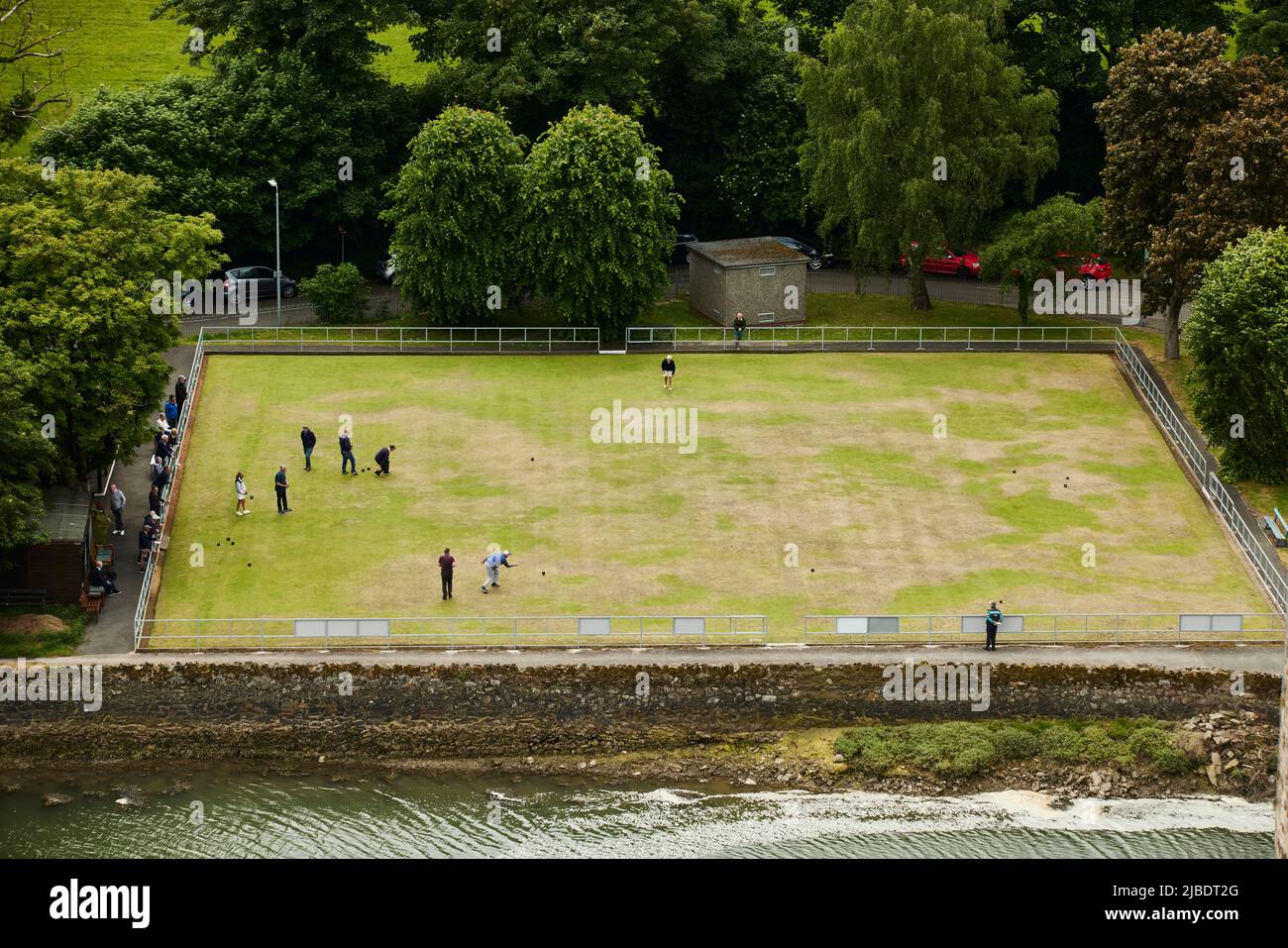 Conwy, dans le nord du pays de Galles, célèbre parc de quilles local sur les rives de la rivière Conwy Banque D'Images
