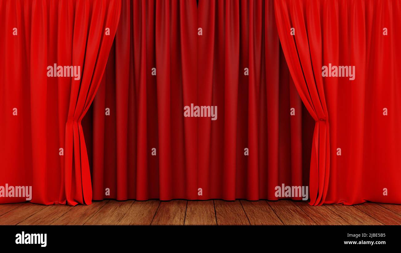 Théâtre vide ou opéra avec rideau de velours rouge, rendu 3D. Banque D'Images