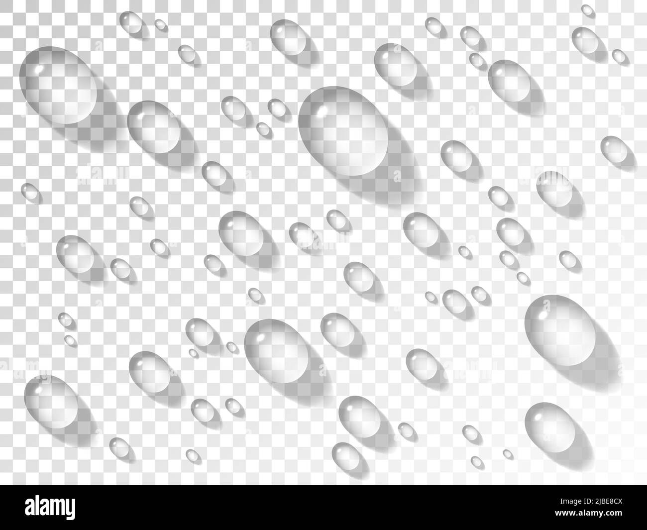 Gouttes d'eau. Gouttelettes réalistes sur fond transparent. Bulles avec ombre sur le verre. Effet fenêtre humide. Concept pluie ou douche. Des gouttes pures. Vecteur Illustration de Vecteur