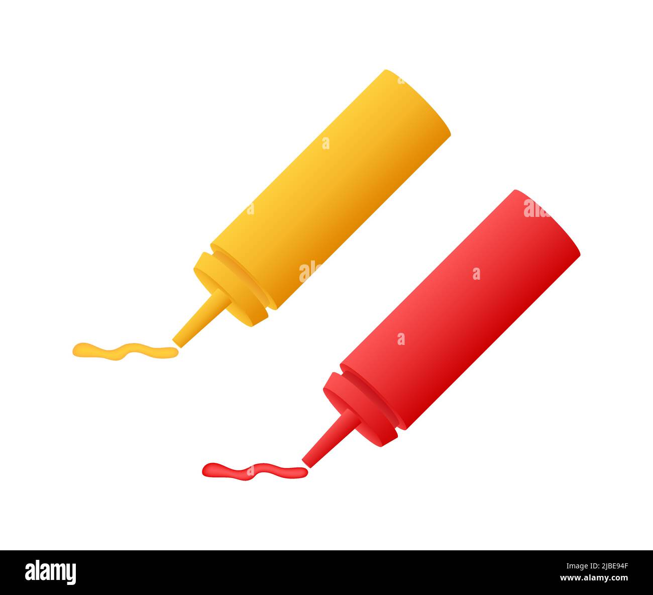 Ketchup rouge et bouteille de moutarde jaune sur fond blanc. Illustration vectorielle. Illustration vectorielle de dessin animé isolée Illustration de Vecteur