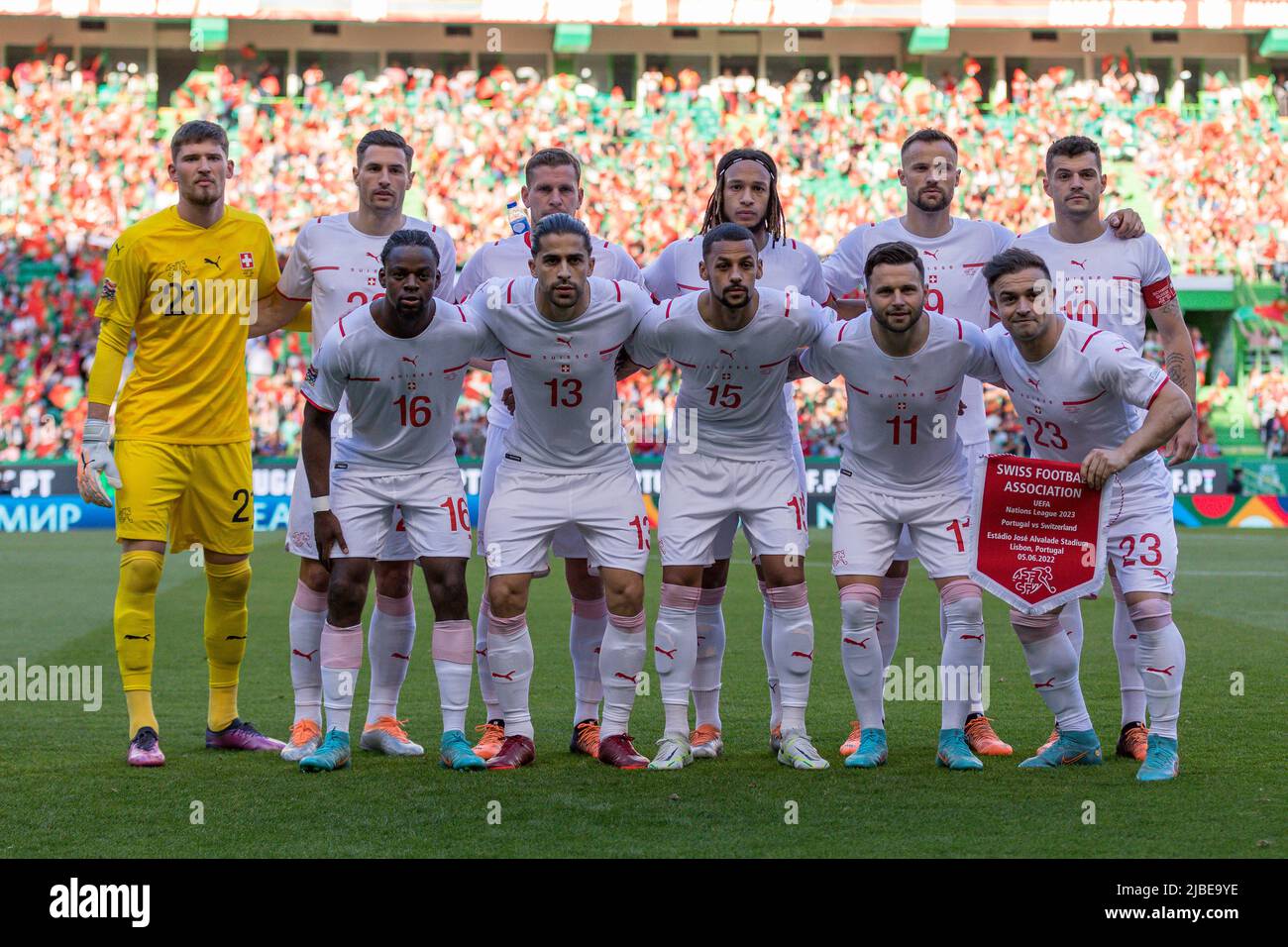 05 juin 2022. Lisbonne, Portugal. Équipe de départ de la Suisse pour le tournoi final de la Ligue des Nations de l'UEFA entre le Portugal et la Suisse crédit: Alexandre de Sousa/Alamy Live News Banque D'Images