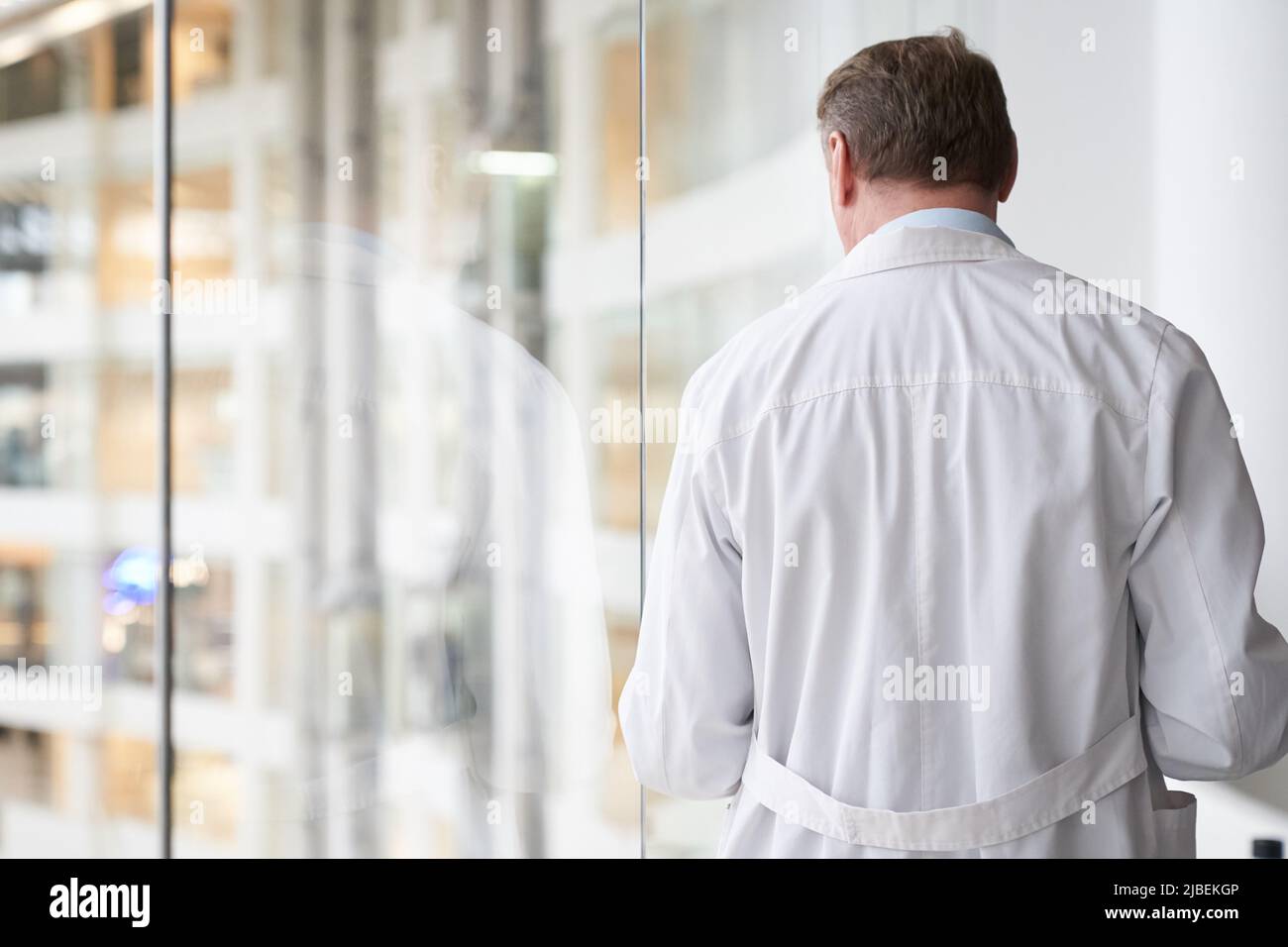 Un médecin debout dans l'ascenseur transparent de la clinique. Le concept de la santé et de la médecine. Vue arrière d'un médecin moderne en uniforme. Photo de haute qualité Banque D'Images Un médecin debout dans l'ascenseur transparent de la clinique. Le concept de la santé et de la médecine. Vue arrière d'un médecin moderne en uniforme. Photo de haute qualité Banque D'Images