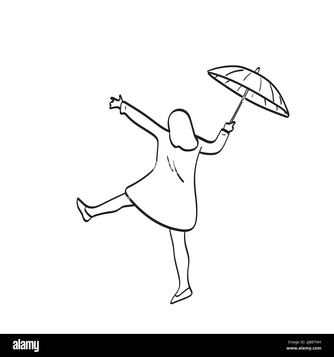 dessin au trait vue arrière de la femme tenant un parapluie saut  illustration vecteur dessiné à la main isolé sur fond blanc Image  Vectorielle Stock - Alamy