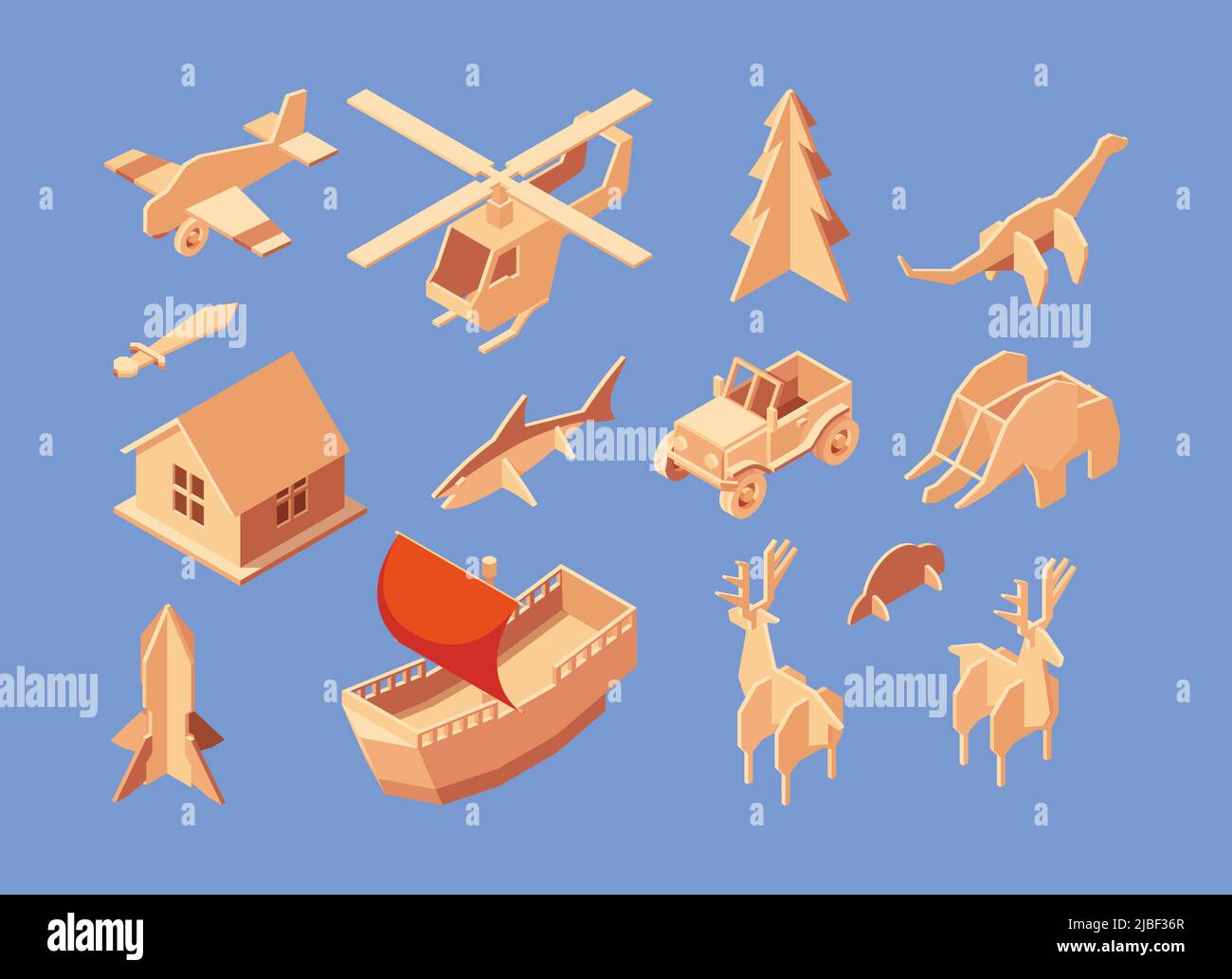 Jouets en carton. Boîtes pour les enfants drôle jouant des récipients de maison de carton à partir de papier garache illustrations vectorielles Illustration de Vecteur