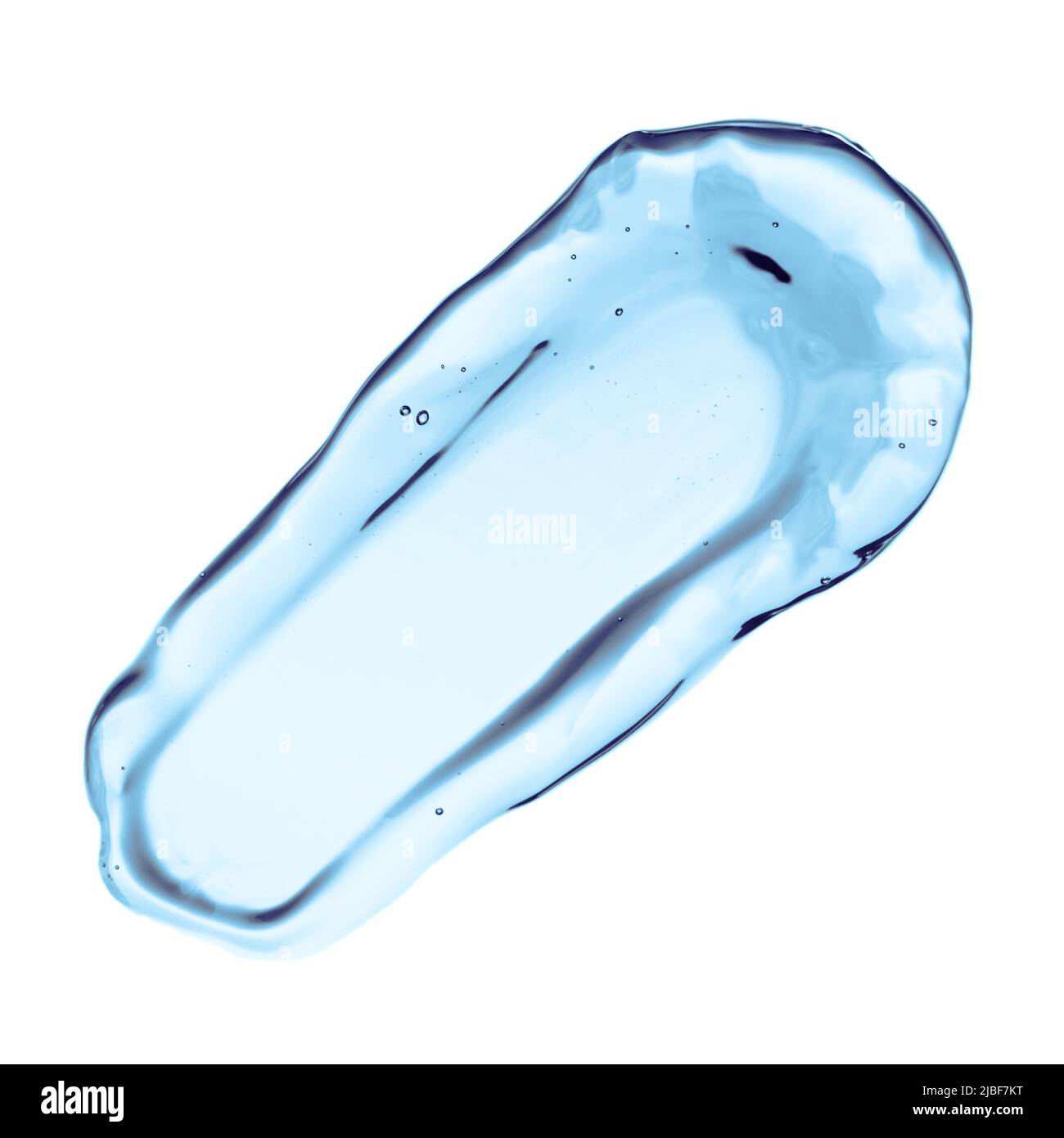 Frottis de gel de sérum liquide bleu clair avec bulles isolées sur fond blanc vue de dessus Banque D'Images