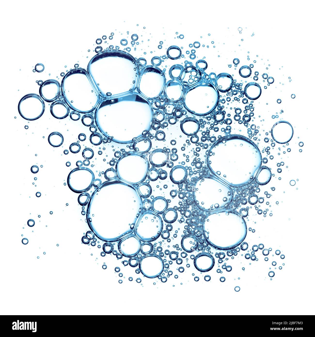 Grandes bulles d'air dans le liquide isolées sur fond blanc vue de dessus Banque D'Images