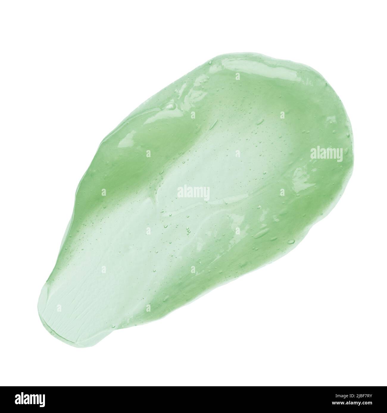 Gel de soin vert pour la peau frottis de gel avec bulles isolées sur fond blanc vue du dessus Banque D'Images