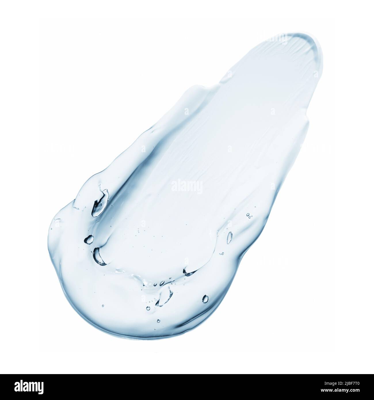 Bleu gel cosmétique liquide crème hydratante transparente frottis de sérum avec bulles isolées sur fond blanc vue de dessus Banque D'Images
