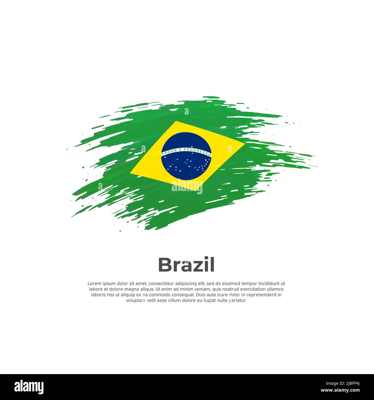 Drapeau du Brésil. Brossez le drapeau brésilien peint sur fond blanc. Traits de pinceau. Affiche nationale de conception vectorielle, modèle. Placer pour le texte. État patriotique Illustration de Vecteur