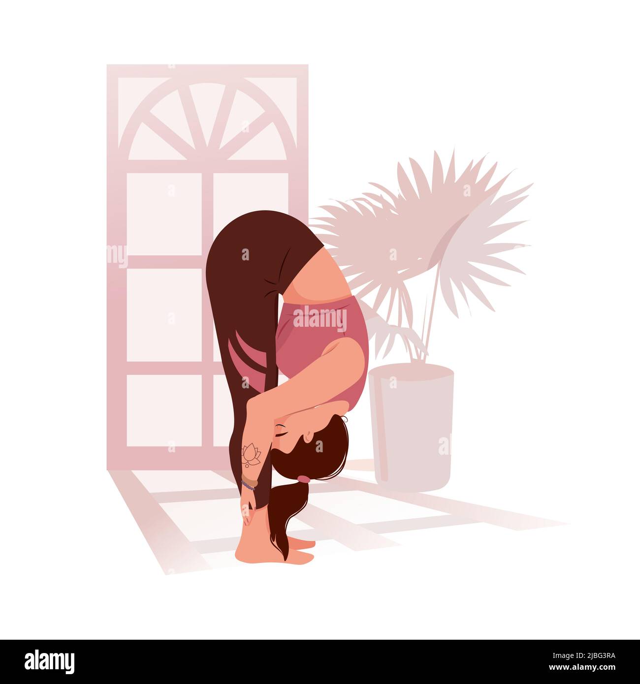 Femme pratiquant le yoga, différentes poses. Un mode de vie sain. Femmes avec les yeux fermés, étirant son dos et méditant. Pratique de méditation. Concept Zen et harmonie. Illustration vectorielle de style plat. Illustration de Vecteur