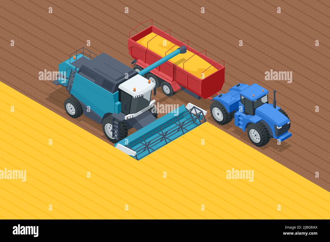Moissonneuse-batteuse pour la récolte du grain. La moissonneuse-batteuse récolte du blé mûr. Concept d'agriculture. Le remappage, le battage, la récolte et le fauchage Illustration de Vecteur